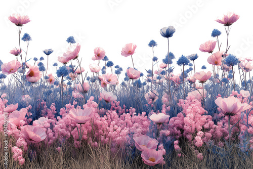 Fototapeta Naklejka Na Ścianę i Meble -  A field of pink poppies and wildflower isolated on transparent background