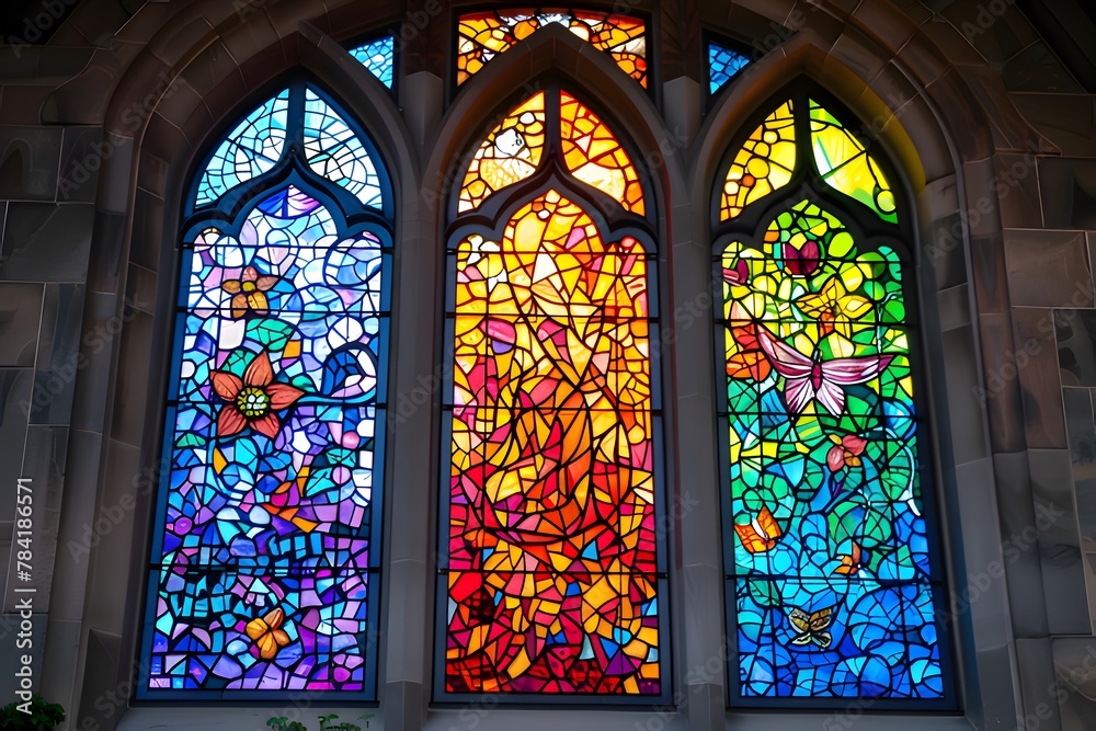 stained glass window in church. Generative AI stained glass window in church. Generative AI