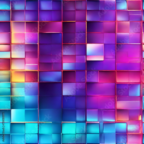Abstract background wallpaper with glass squares with colorful light emitter iridescent neon holographic gradient