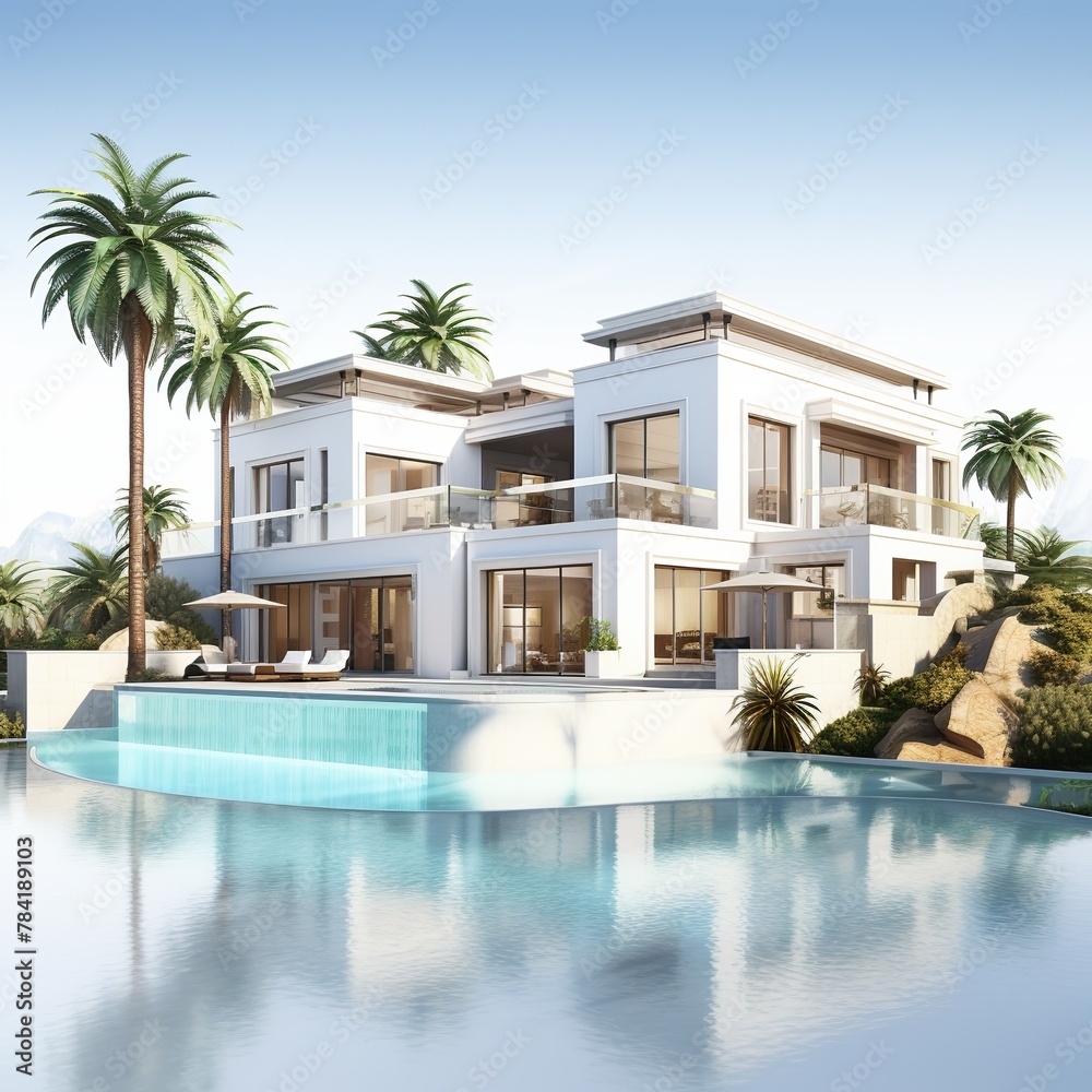 illustration of Luxury Villa 3D rendering of a luxurious , Generative ai