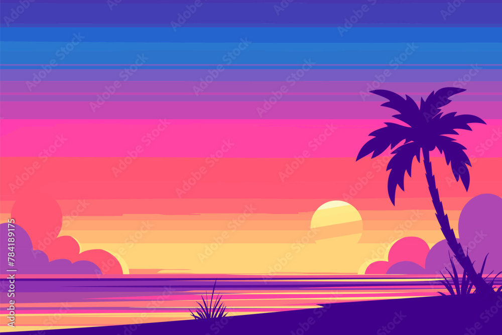 Colorful coconut tree beach horizontal background