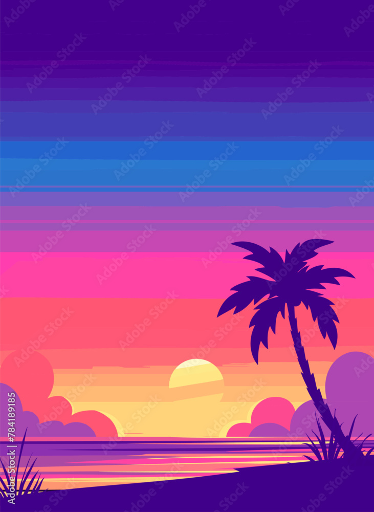Colorful coconut tree beach vertical background