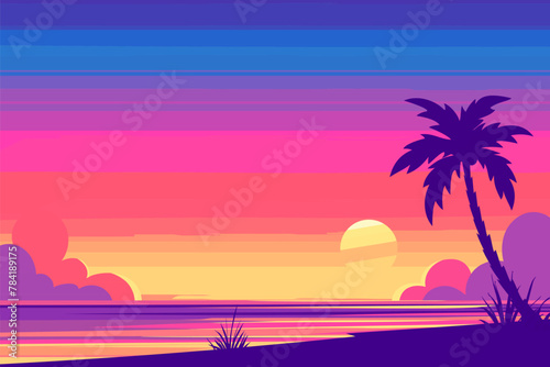 Colorful coconut tree beach horizontal background © jm