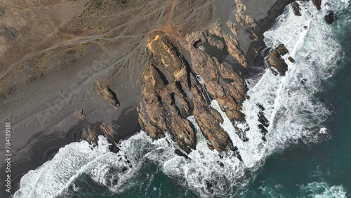 Drone aerial view of arco Calan coast near Constitucion Chile, Pacific ocean, Top view photo