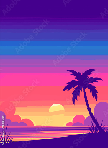Fototapeta Naklejka Na Ścianę i Meble -  Colorful coconut tree beach vertical background