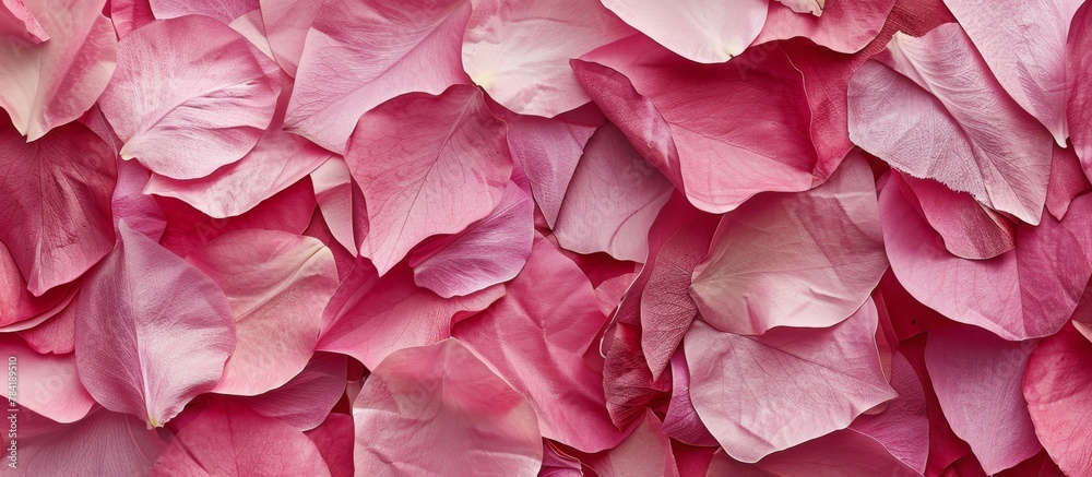 A beautiful close-up of a cluster of delicate pink flower petals gathered closely together on a flat surface