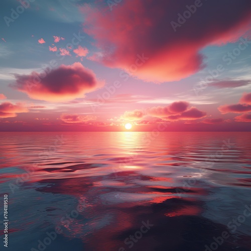 illustration of Sunset over the Sea-3D rendering of a breathtaking  Generative ai