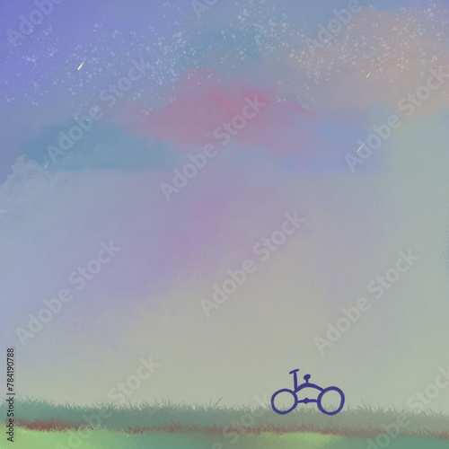 Bicycle on the ground at dusk