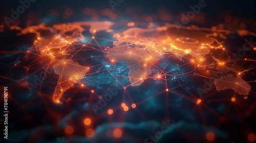 Global network connection and global datas exchanges over the world 3D rendering ,Abstract digital world map, concept of global network and connectivity, data transfer and cyber technology #784190791