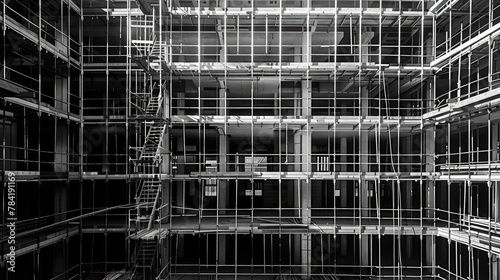 Black and white photo of a construction site, Generative AI © BOONJUNG