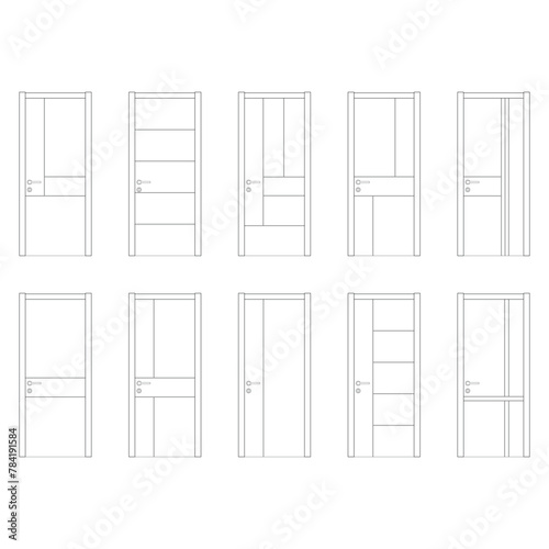 Minimalist doors set graphic black white isolated sketch illustration vector, EPS 10.