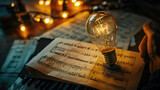 In the programmers den lightbulb ideas harmonize with music sheets a synergy celebrated by the approving nod of a boss