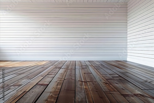 Empty White Wall Room With Brown Wooden Floor Grunge