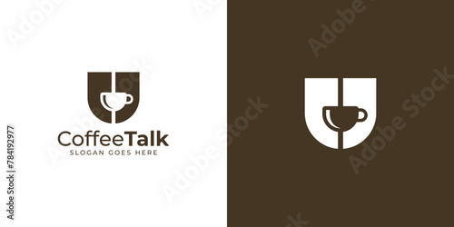 Creative Coffee Talk Logo. Coffee Cup and Quotes Symbol with Minimalist Style. Coffee Logo Icon Symbol Vector Design Inspiration.