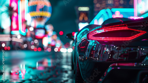 Exotic Sports Car on the Las Vegas Strip at Night photo