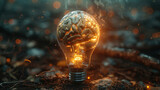 Illuminated Light Bulb With Glowing Brain Inside