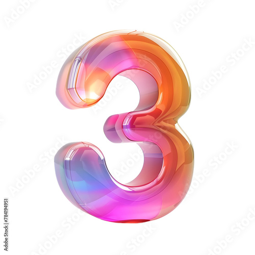 3D render number 3 isolated on transparent background PNG
