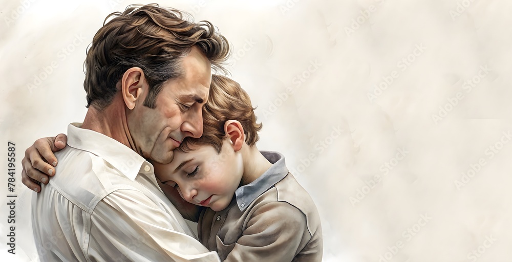 Father and son hugging each other representing the concept of Father's Day Father and son hugging each other representing the concept of Father's Day