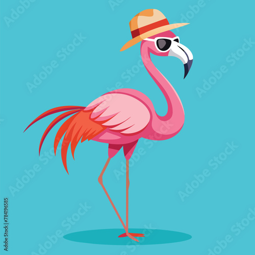 pink flamingo with sunglasses vector