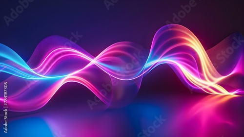 Multi-colored neon lights on a dark city street, reflection of neon light in puddles and water. Abstract night background, blurred bokeh light. Night view.