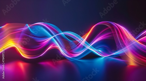 Multi-colored neon lights on a dark city street, reflection of neon light in puddles and water. Abstract night background, blurred bokeh light. Night view.