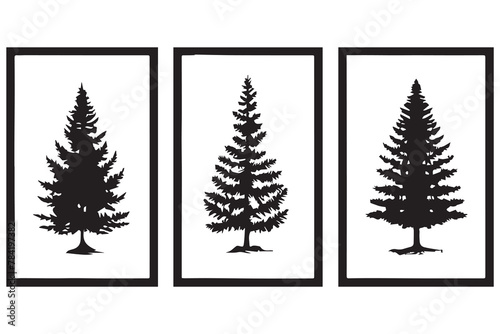 Hand drawn christmas pine tree vector set