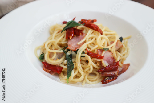 bacon spaghetti ,spaghetti or spicy spaghetti or pasta