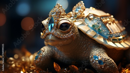 Turtle dressed in haute couture, glittering accessories, enchanting concept  ,3DCG,high resulution,clean sharp focus