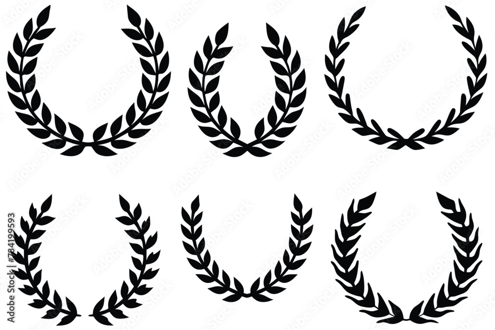 set of laurel wreaths vector on isolated background