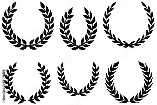 set of laurel wreaths vector on isolated background
