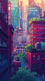 Translate the essence of inner thoughts onto a digital canvas in pixel art style Craft intricate urban murals that symbolize the fluctuating nature of thoughts and emotions, elevating the cityscape wi