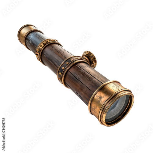 Antique spyglass. Isolated on transparent background.
