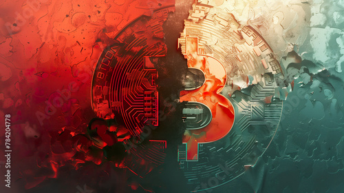 Abstract bitcoin halving artistic concept illustration. 