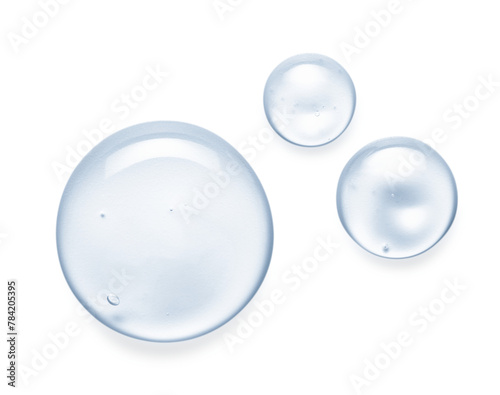 Water serum drop texture. Liquid gel with bubbles circle set . Clear toner, cosmetic product swatch isolated on transparent background with shadow