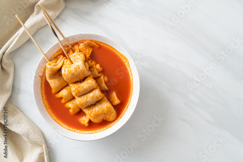 Odeng - Korean fish cake skewer in Korean spicy soup photo