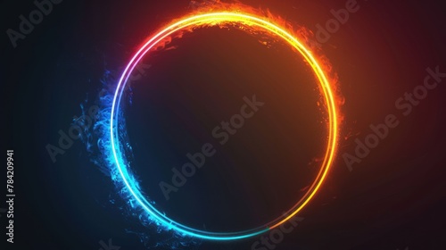 Circular gradient neon frame transitioning from fiery orange to electric blue