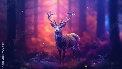 Deer in the Magic Forest in neon color ,spring concept © terra.incognita