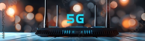 Wide banner of a generic modern highspeed 5G router for secure home networks and highbandwidth internet technology