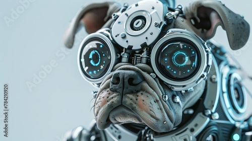 A surprisedlooking robot dog or animal pet toy, created in a mixed digital 3D illustration and matte painting