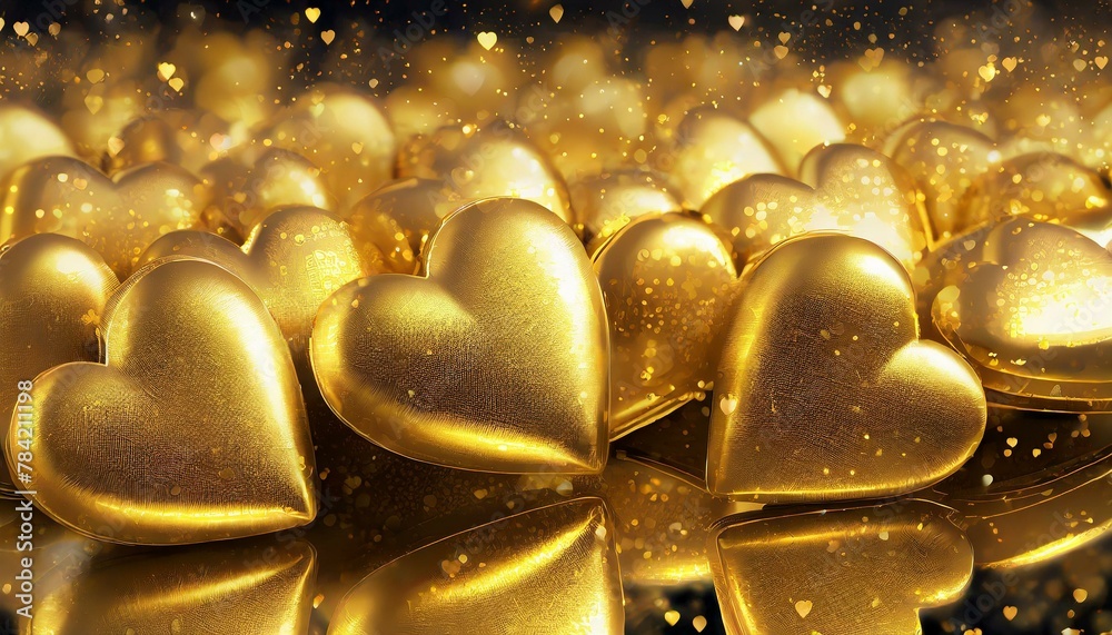 background of gold, Golden Love Heart wallpaper heart boked  - obrazy, fototapety, plakaty 