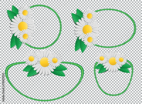 Beautiful photo frame with daisies on a transparent background, great design for any purpose. Isolated background. Colorful pattern. Abstract decoration. Vector illustration banner design.