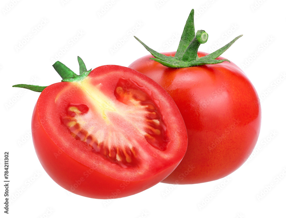 red fresh tomatoes and half isolated, transparent PNG, PNG format, juicy red fresh tomatoes and half isolated, transparent PNG, PNG format, juicy
