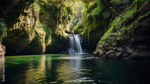 waterfall in the forest.