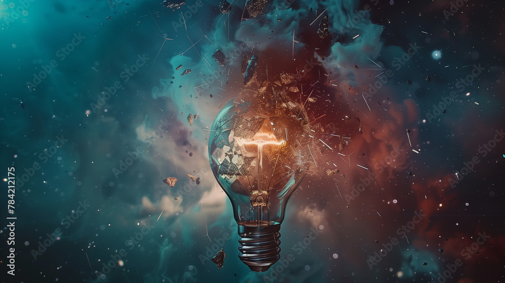 Illuminated Light Bulb in Space Creative Idea and Innovation Concept Illuminated Light Bulb in Space Creative Idea and Innovation Concept