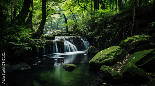 waterfall in the forest.