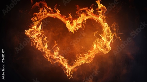 A heart-shaped fire frame with soft yet intense flames curling around the edges