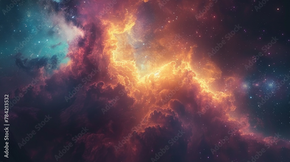 Fototapeta premium Aurora borealis illuminating the Milky Way, a spectacular fusion of cosmic wonders, serene interstellar scene, soft focus, AI Generative