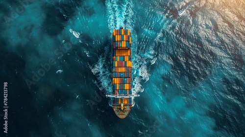 Overhead shot of a container ship in the midst of its ocean voyage, AI Generative