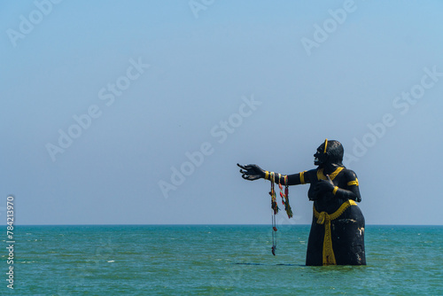 Statue of Pee Seua Samut, the character of a Thai book, at Puek Tiam beach, Cha-Am, Thailand