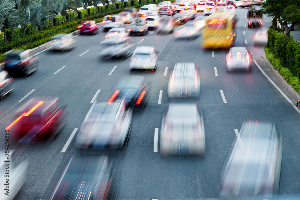 Fast moving traffic in city evening